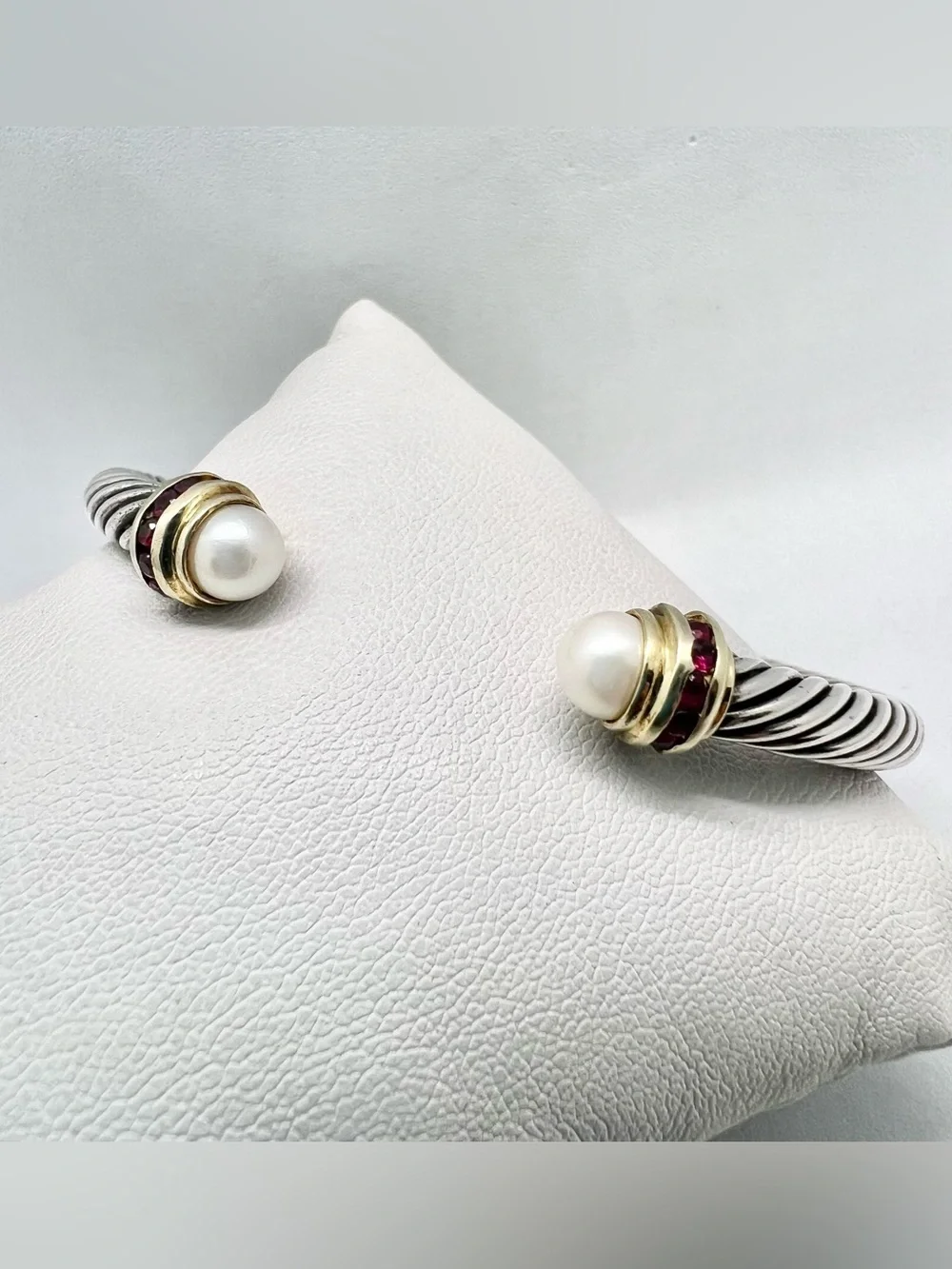 David Yurman 5mm Pearl Bracelet With Ruby And Gold - Picture 8 of 11
